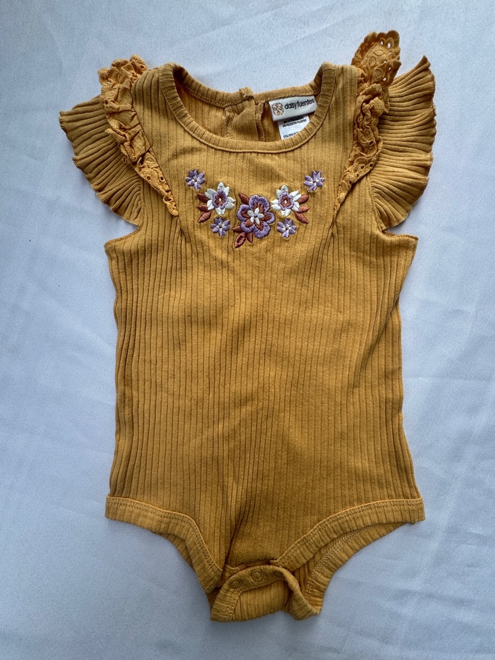 Carter's Mustard Ribbed Floral Flutter-Sleeve One-Piece girls 18 months